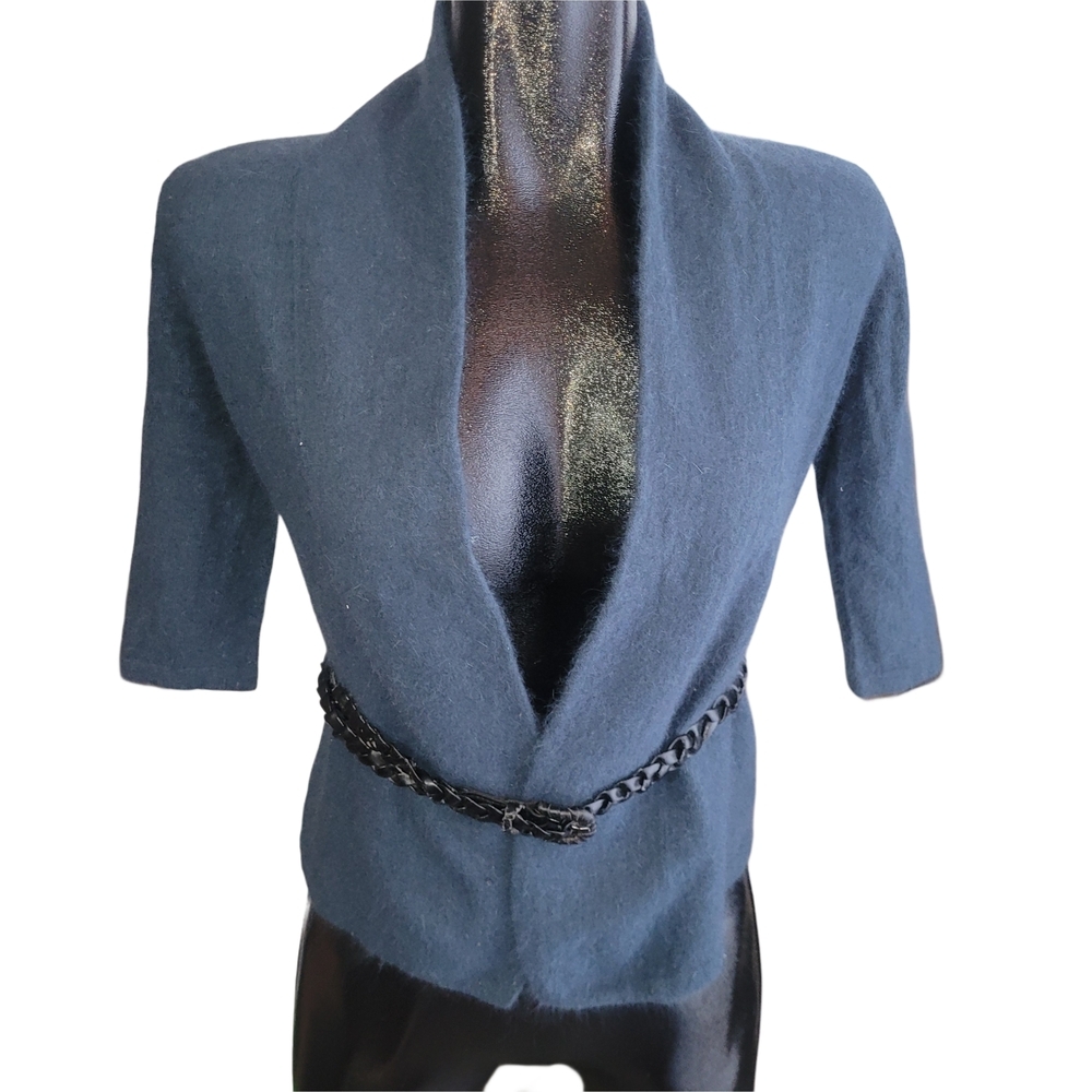 Mercer & Madison Teal Angora Blend Cropped Sleeve Cardigan Size S